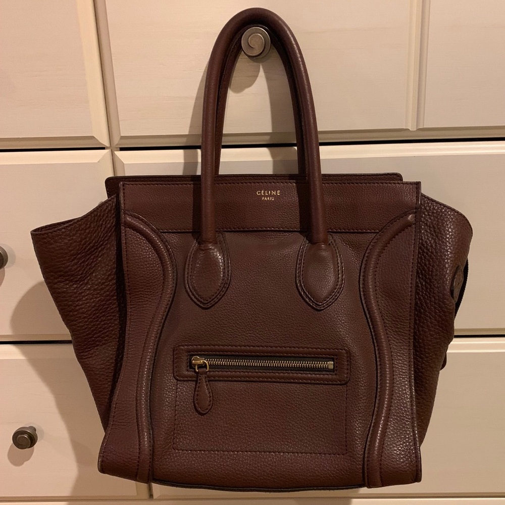 CELINE Drummed Calfskin Mini Luggage Dark Brown
